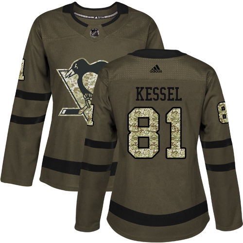 Adidas Penguins #81 Phil Kessel Green Salute to Service Women's Stitched NHL Jersey - Click Image to Close